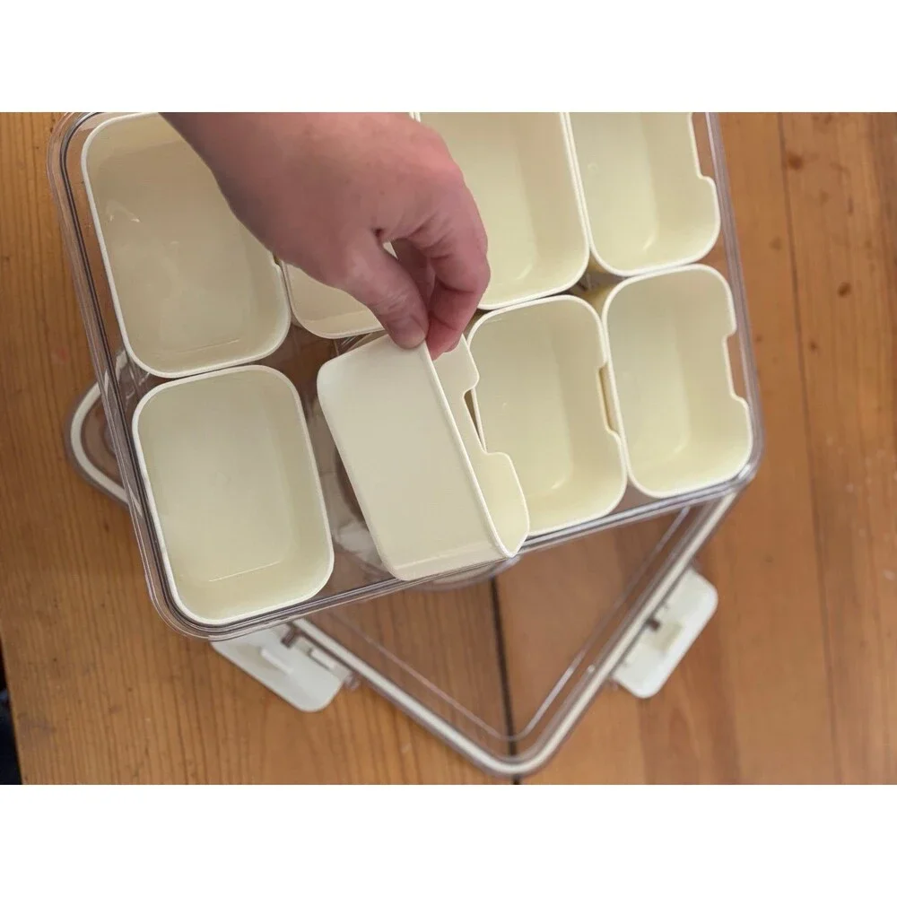 Snackle box, 8 compartment food container with lid for snacks, meal prep, etc